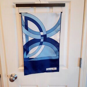 Vintage Christian Dior Geometric Scarf, Blue/White, 13" x 43"